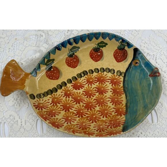 Italica ARS Hand Painted Fish Shaped ~ 12” Platter Plate Made In Italy - Picture 1 of 8